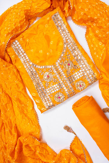 Mustard Dola Unstitched Salwar Suit With Dola Dupatta