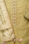 Olive Cotton Unstitched Salwar Suit With Cotton Dupatta