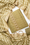 Olive Cotton Unstitched Salwar Suit With Cotton Dupatta