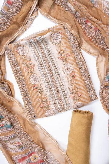 Tussar Crepe Unstitched Salwar Suit With Chiffon Dupatta