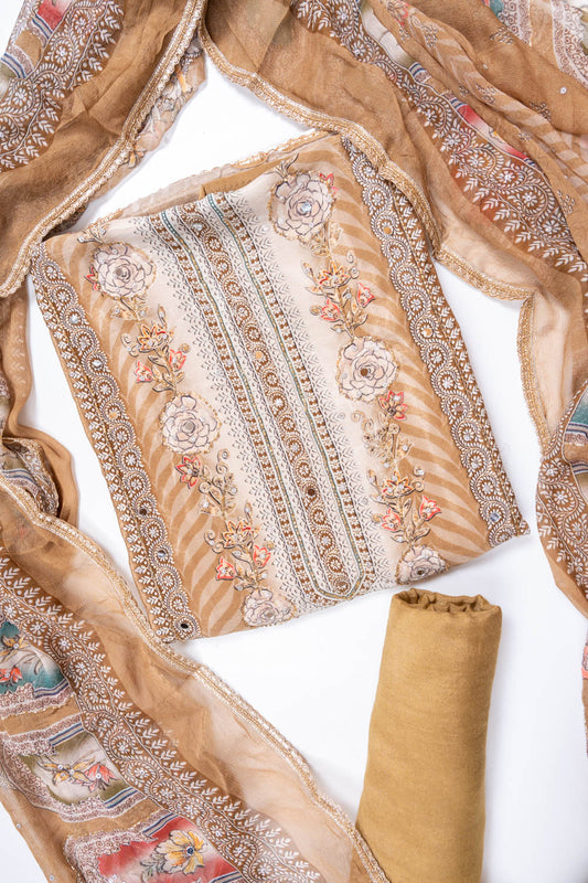 Tussar Crepe Unstitched Salwar Suit With Chiffon Dupatta