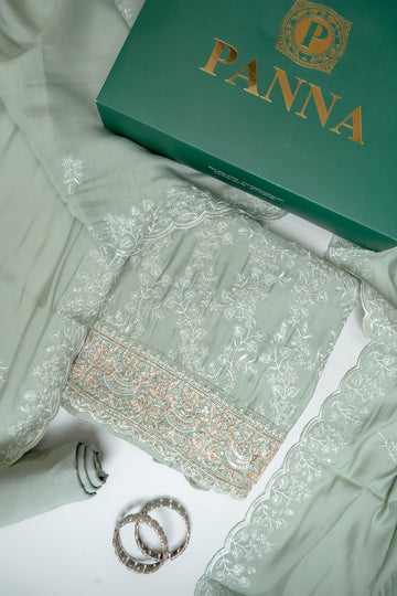 Mint Green Muslin Unstitched Salwar Suit With Muslin Dupatta