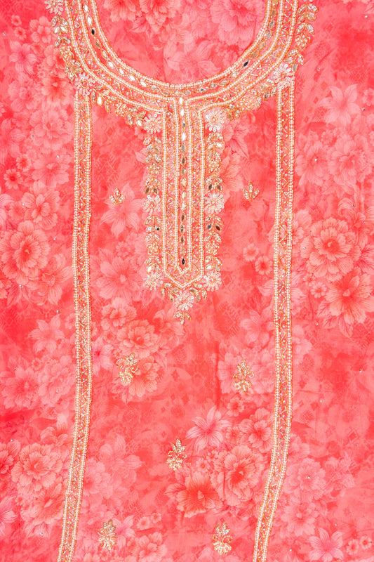 Gajari Organza Unstitched Salwar Suit With Chiffon Dupatta
