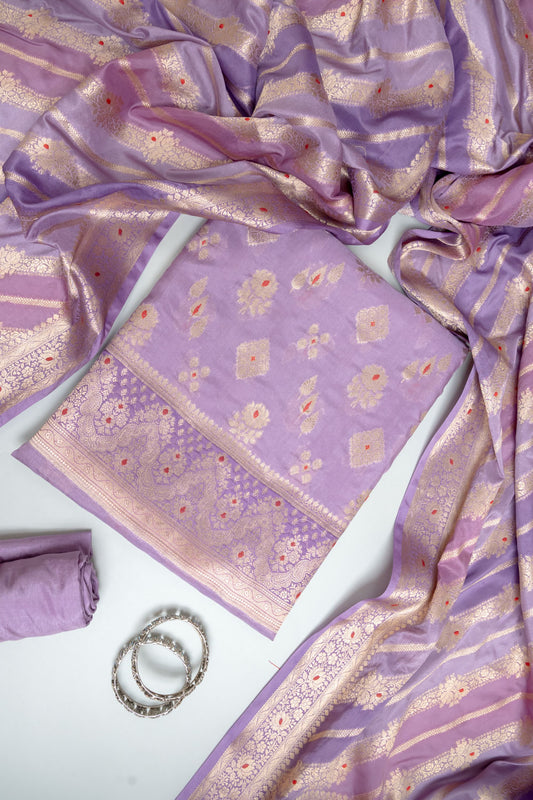 Mauve Banarasi Silk Unstitched Suit Salwar With Silk Dupatta