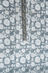 Grey Cotton Unstitched Salwar Suit With Cotton Dupatta