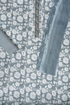 Grey Cotton Unstitched Salwar Suit With Cotton Dupatta