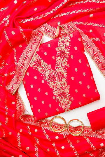 Rani Cotton Unstitched Salwar Suit With Cotton Dupatta