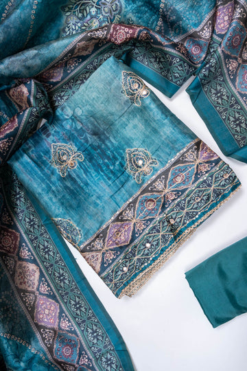 Rama Chanderi Unstitched Salwar Suit With Chanderi Dupatta