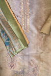 Pista Chanderi Unstitched Salwar Suit With Soft Dupatta
