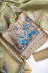 Pista Chanderi Unstitched Salwar Suit With Soft Dupatta