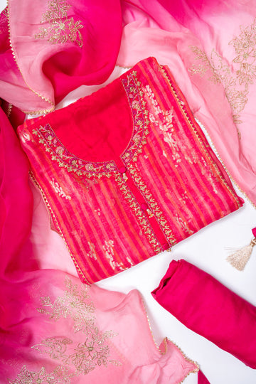 Rani Organza Unstitched Salwar Suit With Organza Dupatta