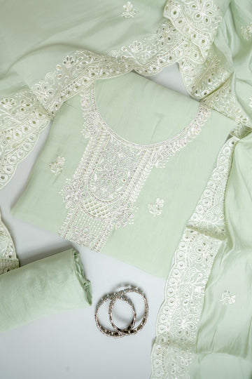 Pista Muslin Unstitched Salwar Suit With Muslin Dupatta