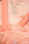 Peach Organza Unstitched Salwar Suit With Chiffon Dupatta