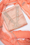 Peach Organza Unstitched Salwar Suit With Chiffon Dupatta