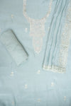 Grey Muslin Unstitched Salwar Suit With Muslin Dupatta