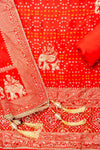 Red Dola Unstitched Salwar Suit With Dola Dupatta