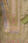 Pista Crepe Unstitched Salwar Suit With Chiffon Dupatta