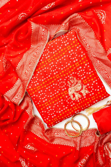 Red Dola Unstitched Salwar Suit With Dola Dupatta