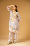 Mauve Crepe Readymade Suit With Palazzo