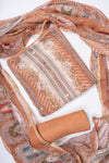Brown Crepe Unstitched Salwar Suit With Chiffon Dupatta