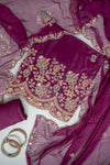 Garnet Organza Unstitched Salwar Suit With Cotton Dupatta
