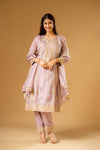 Mauve Shimmer Readymade Suit And Pant With Chinon Dupatta