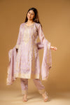 Mauve Shimmer Readymade Suit And Pant With Chinon Dupatta