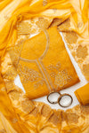 Mango Gold Organza Unstitched Salwar Suit With Chiffon Dupatta