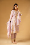 Mauve Shimmer Readymade Suit And Pant With Chinon Dupatta