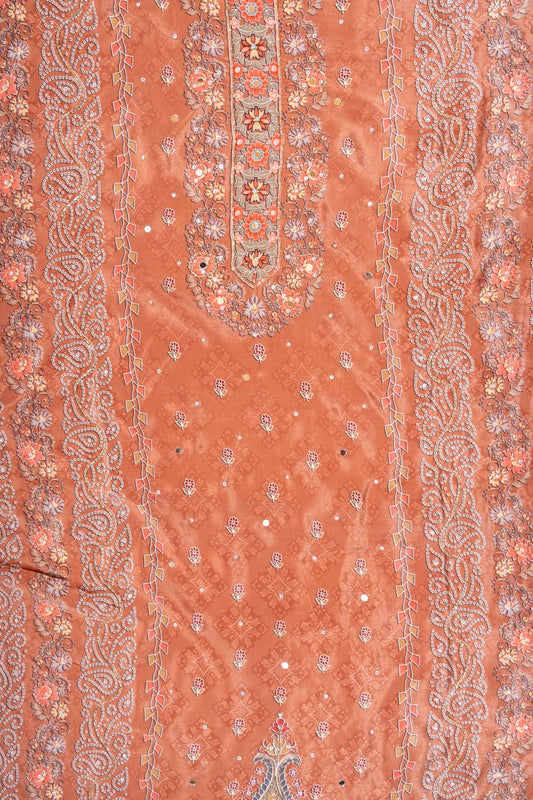 Brown Crepe Unstitched Salwar Suit With Chiffon Dupatta