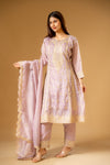 Mauve Shimmer Readymade Suit And Pant With Chinon Dupatta