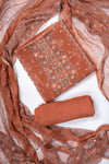 Brown Crepe Unstitched Salwar Suit With Chiffon Dupatta