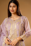 Mauve Shimmer Readymade Suit And Pant With Chinon Dupatta