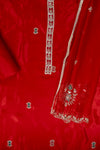 Maroon Organza Unstitched Salwar Suit With Cotton Dupatta