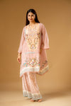 Peach Crepe Readymade Suit With Palazzo
