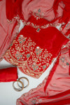 Maroon Organza Unstitched Salwar Suit With Cotton Dupatta