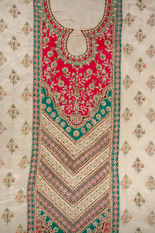Tussar Rani Crepe Unstitched Salwar Suit With Georgette Dupatta