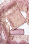 Mauve Organza Unstitched Salwar Suit With Organza Dupatta