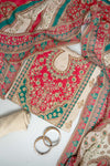 Tussar Rani Crepe Unstitched Salwar Suit With Georgette Dupatta