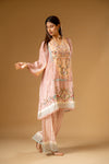 Peach Crepe Readymade Suit With Palazzo