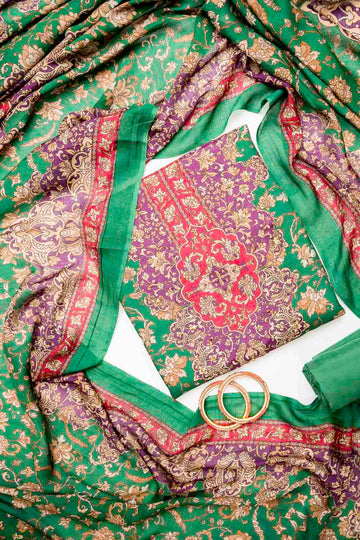 Bottle Green Crepe Unstitched Salwar Suit With Crepe Dupatta