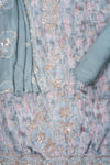 Grey Shimmer Unstitched Salwar Suit With Chiffon Dupatta