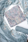 Grey Shimmer Unstitched Salwar Suit With Chiffon Dupatta