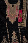 Black Crepe Unstitched Salwar Suit With Georgette Dupatta