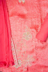 Coral Banarasi Silk Unstitched Salwar Suit With Organza Dupatta