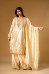Tussar Chinon Readymade Suit And Palazzo With Chinon Dupatta