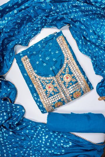 Dark firozi Dola Unstitched Salwar Suit With Dola Dupatta