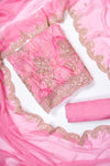 Pink Banarasi Silk Unstitched Salwar Suit With Organza Dupatta