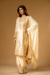 Tussar Chinon Readymade Suit And Palazzo With Chinon Dupatta