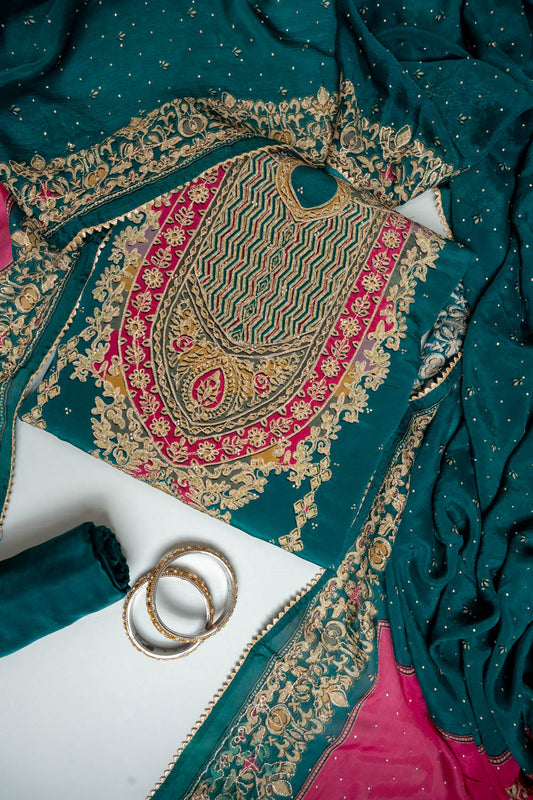 Rama Crepe Unstitched Salwar Suit With Georgette Dupatta